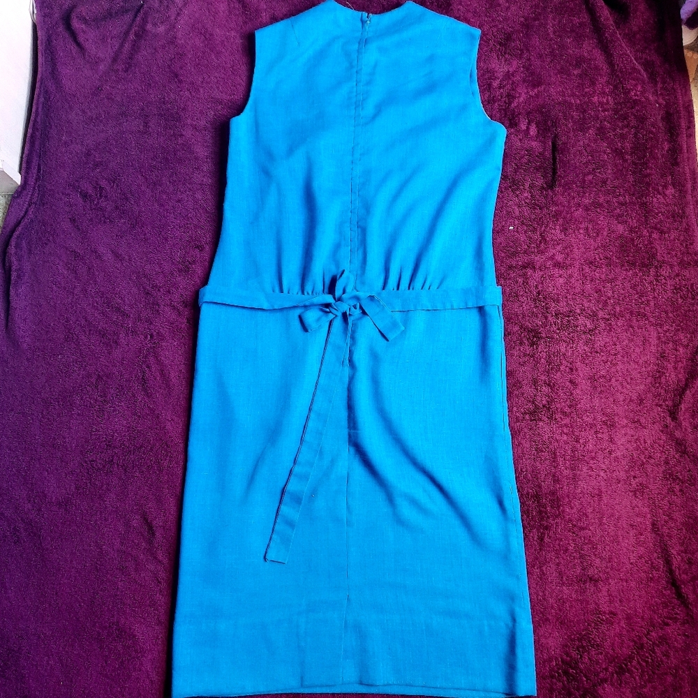 Vintage Mr. Mort Size 12 Blue Sleeveless Midi Dress - Picture 2 of 11